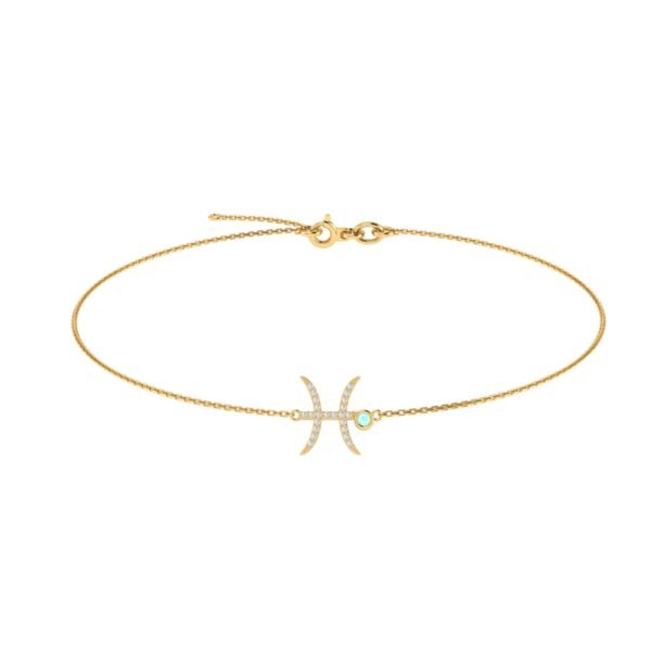 Pisces Zodiac Sign Bracelet with 0.069 ct Diamond and 0.03 ct Aquamarine in 18K Gold