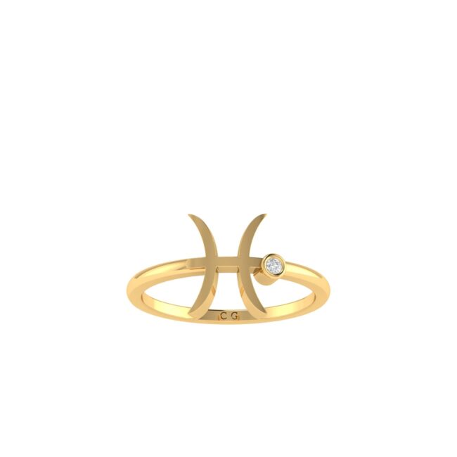 Pisces Zodiac Sign Ring with 0.02 ct Diamond in 18K Gold