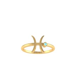 Pisces Zodiac Sign Ring with 0.03 ct Aquamarine in 18K Gold