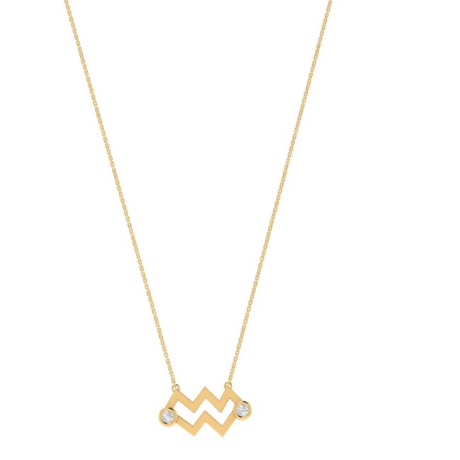 Aquarius Zodiac Sign Necklace with 0.04 ct Diamond in 18K Gold