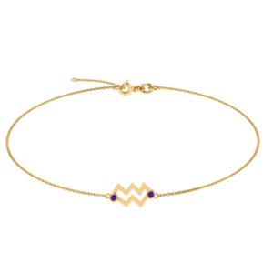 Aquarius Zodiac Sign Bracelet with 0.06 ct Amethyst in 18K Gold