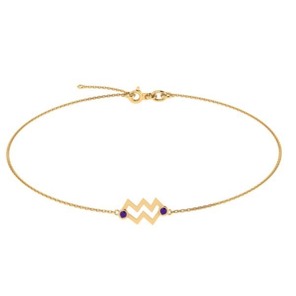 Aquarius Zodiac Sign Bracelet with 0.06 ct Amethyst in 18K Gold