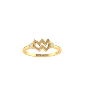Aquarius Zodiac Sign Ring with 0.04 ct Diamond in 18K Gold