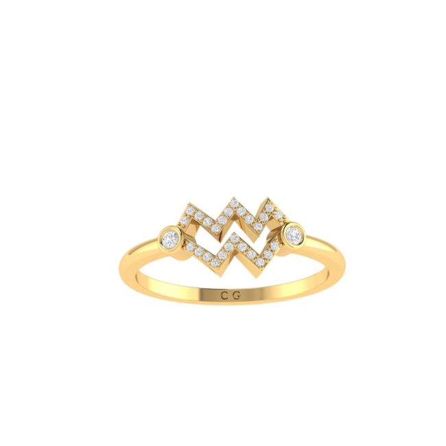 Aquarius Zodiac Sign Ring with 0.118 ct Diamond in 18K Gold