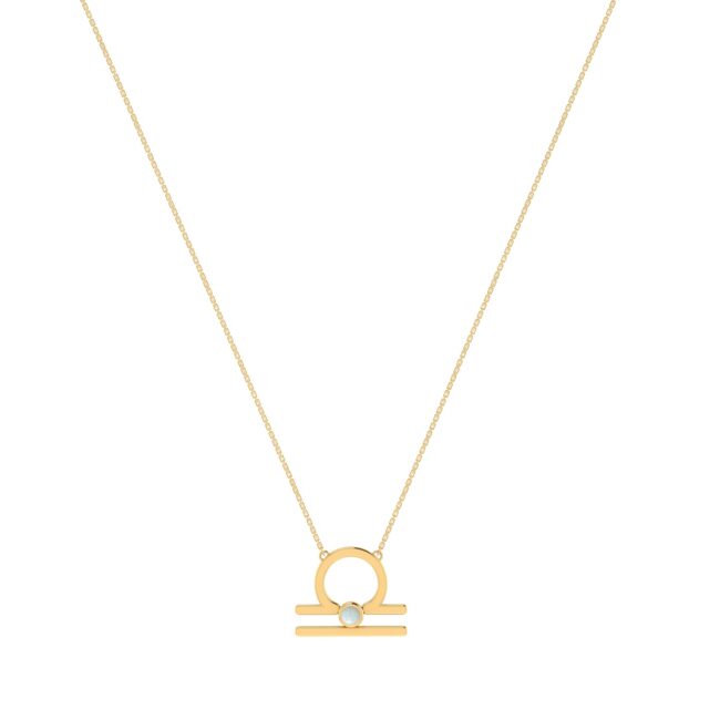 Libra Zodiac Sign Necklace with 0.01 ct Opal in 18K Gold