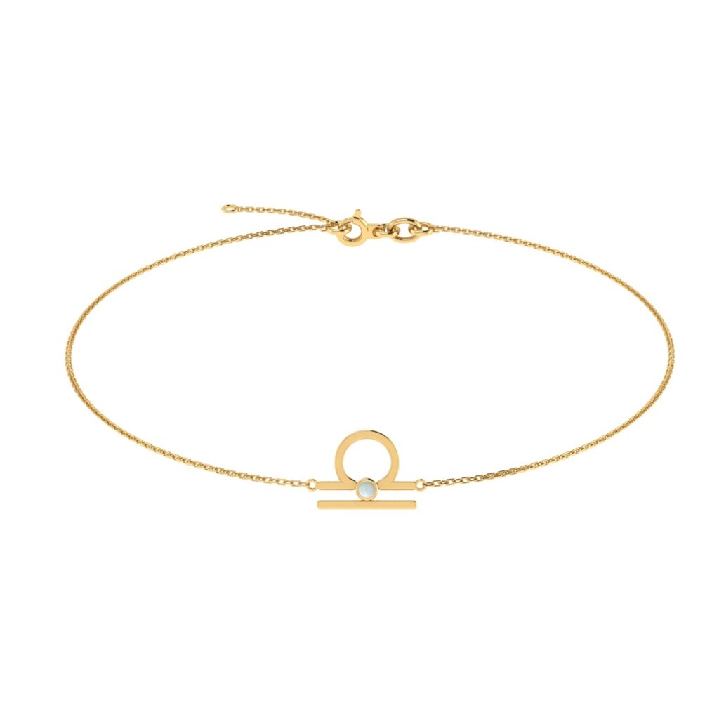 Libra Zodiac Sign Bracelet with 0.01 ct Opal in 18K Gold