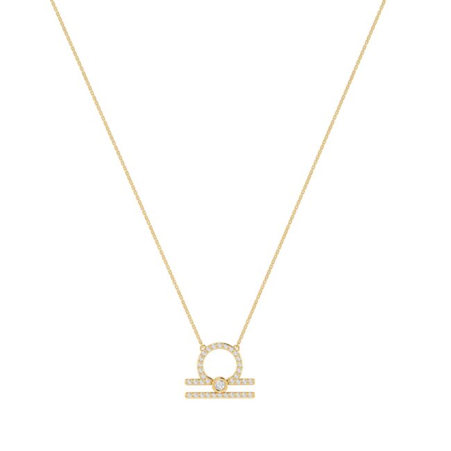 Libra Zodiac Sign Necklace with 0.122 ct Diamond in 18K Gold