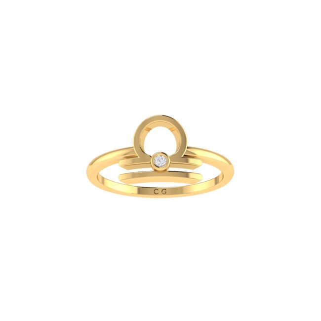 Libra Zodiac Sign Ring with 0.02 ct Diamond in 18K Gold