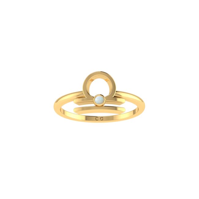 Libra Zodiac Sign Ring with 0.01 ct Opal in 18K Gold