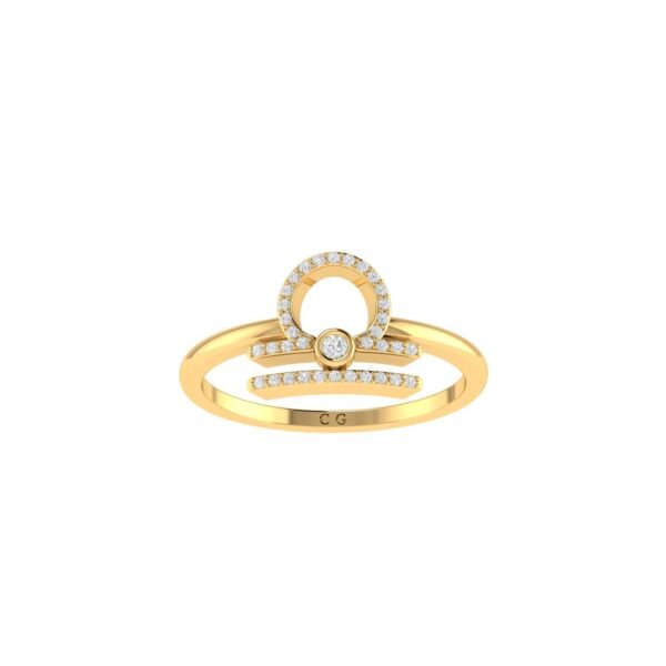 Libra Zodiac Sign Ring with 0.122 ct Diamond in 18K Gold