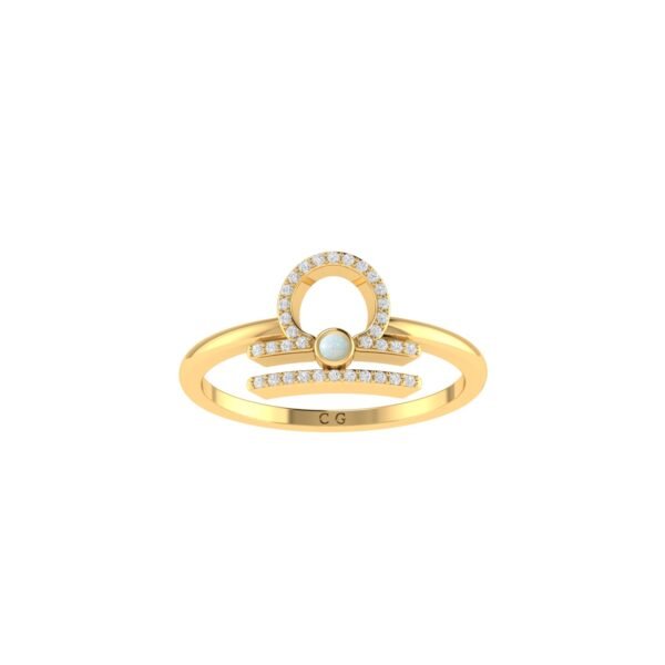 Libra Zodiac Sign Ring with 0.102 ct Diamond and 0.01 ct Opal in 18K Gold