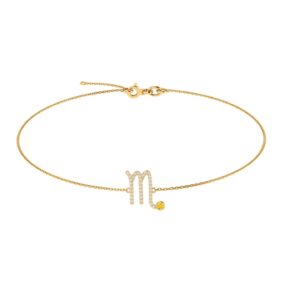 Scorpio Zodiac Sign Bracelet with 0.099 ct Diamond and 0.03 ct Citrine in 18K Gold