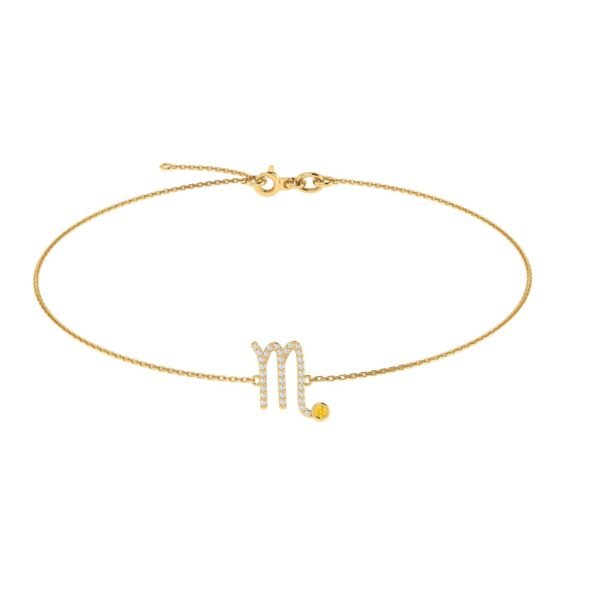 Scorpio Zodiac Sign Bracelet with 0.099 ct Diamond and 0.03 ct Citrine in 18K Gold