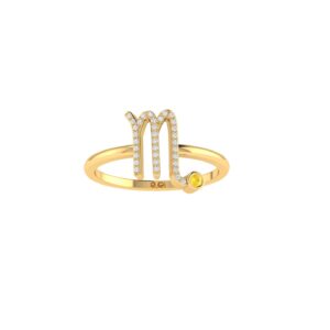 Scorpio Zodiac Sign Ring with 0.099 ct Diamond and 0.03 ct Citrine in 18K Gold