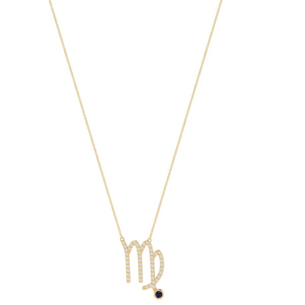 Virgo Zodiac Sign Necklace with 0.144 ct Diamond and 0.04 ct Blue Sapphire in 18K Gold