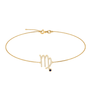 Virgo Zodiac Sign Bracelet with 0.144 ct Diamond and 0.04 ct Blue Sapphire in 18K Gold