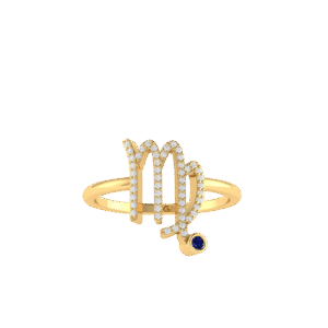 Virgo Zodiac Sign Ring with 0.15 ct Diamond and 0.04 ct Blue Sapphire in 18K Gold
