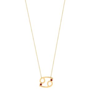 Cancer Zodiac Sign Necklace with 0.08 ct Ruby in 18K Gold