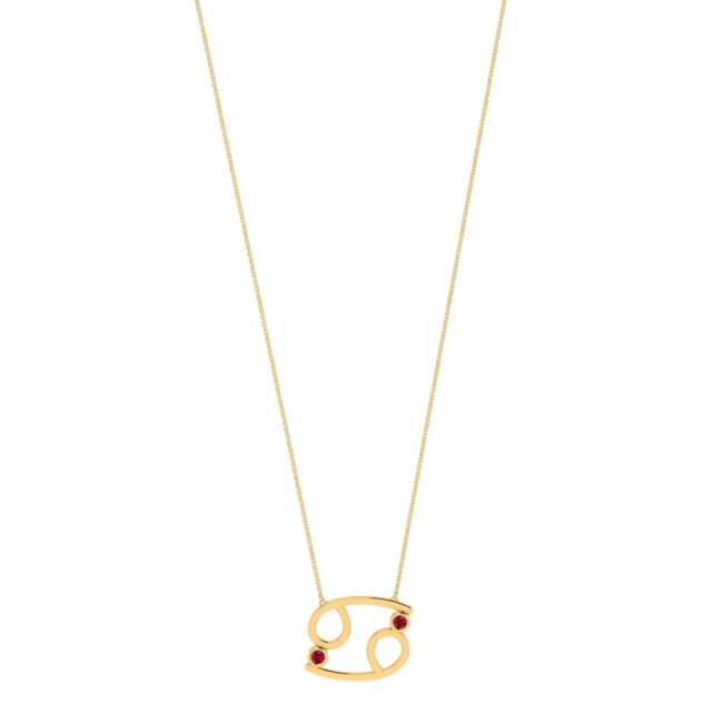 Cancer Zodiac Sign Necklace with 0.08 ct Ruby in 18K Gold