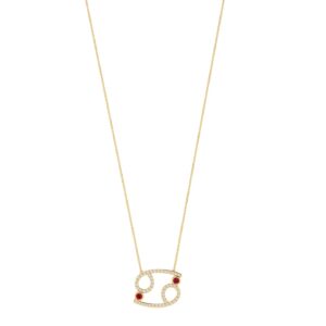 Cancer Zodiac Sign Necklace with 0.144 ct Diamond and 0.08 ct Ruby in 18K Gold