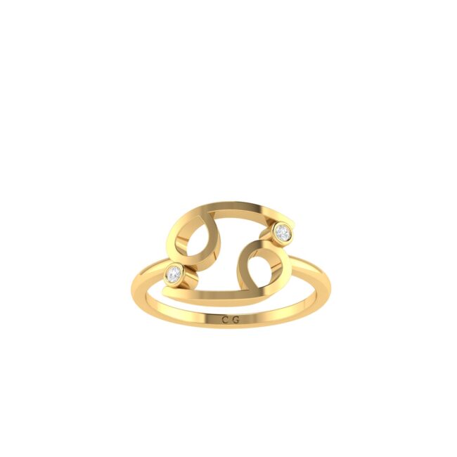 Cancer Zodiac Sign Ring with 0.04 ct Diamond in 18K Gold