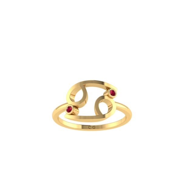 Cancer Zodiac Sign Ring with 0.08 ct Ruby in 18K Gold