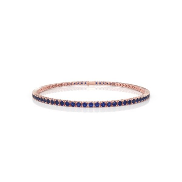 18K Gold Natural Blue Sapphire Tennis Bracelet (3 MM) - Image 3