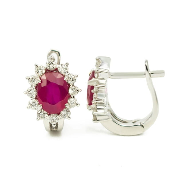 Ruby Diamonds Oval Earrings in 18K White Gold