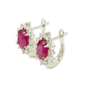Ruby Diamonds Oval Earrings in 18K White Gold