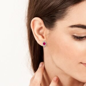 Ruby Diamonds Oval Earrings in 18K White Gold