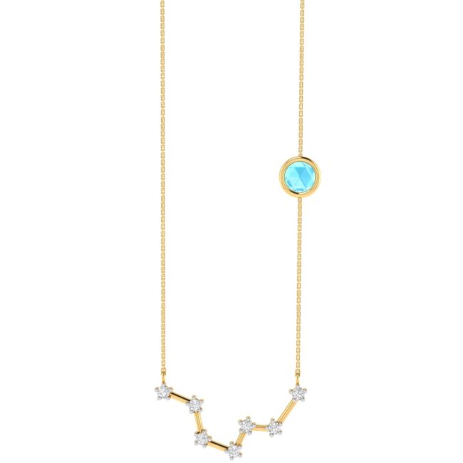 Pisces Necklace with 0.25 ct Aquamarine and 0.1 ct Diamond in 18K Gold