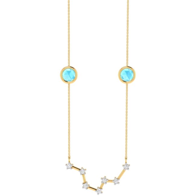 Pisces Necklace with 0.5 ct Aquamarine and 0.1 ct Diamond in 18K Gold