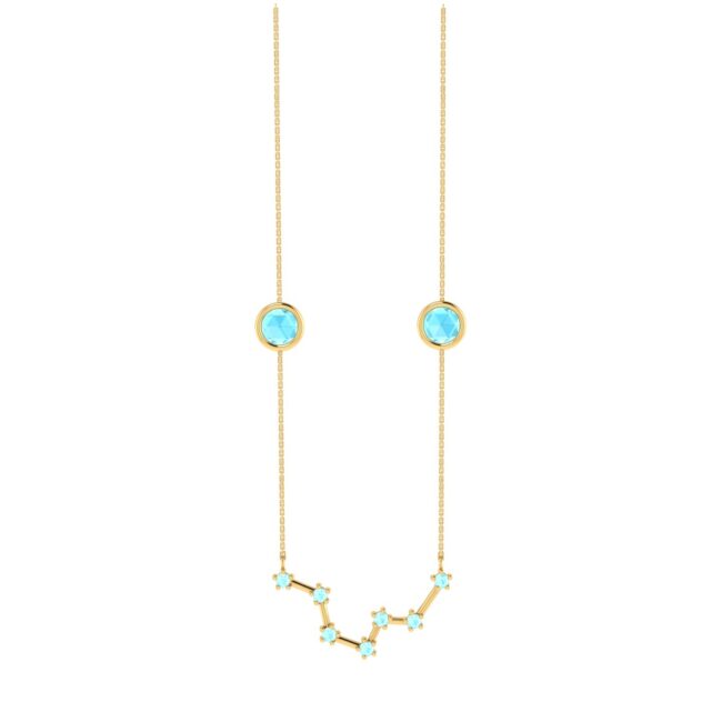 Pisces Constellations Necklace with 0.64 ct Aquamarine in 18K Gold