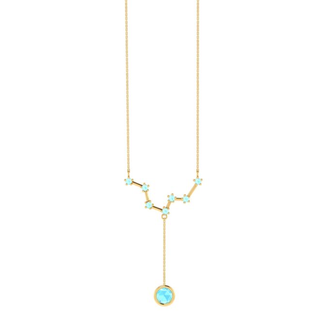 Pisces Constellations Necklace with 0.39 ct Aquamarine in 18K Gold