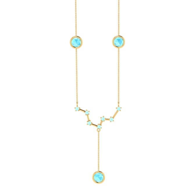 Pisces Constellations Necklace with 0.89 ct Aquamarine in 18K Gold