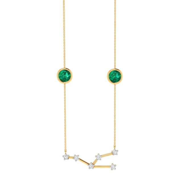 Taurus Constellations Necklace with 0.54 ct Emerald and 0.09 ct Diamond in 18K Gold