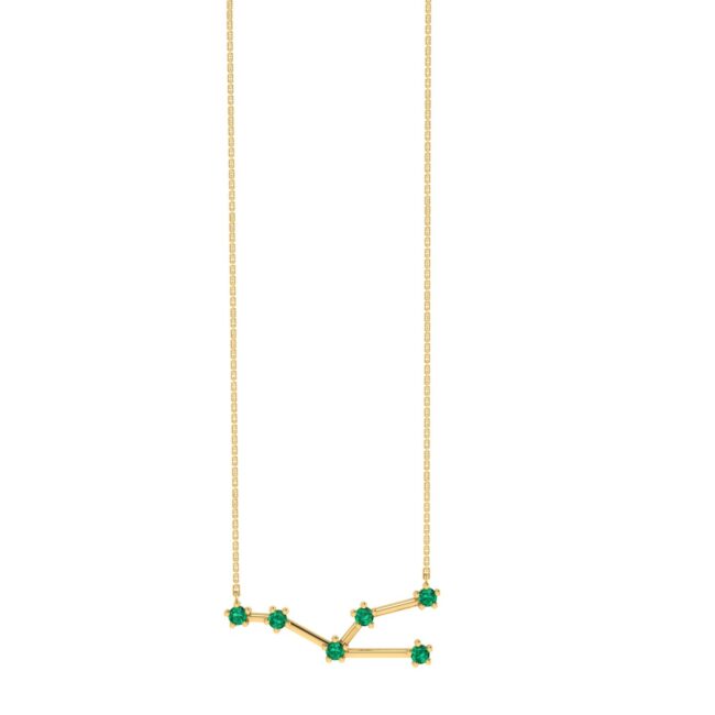 Taurus Constellations Necklace with 0.12 ct Emerald in 18K Gold