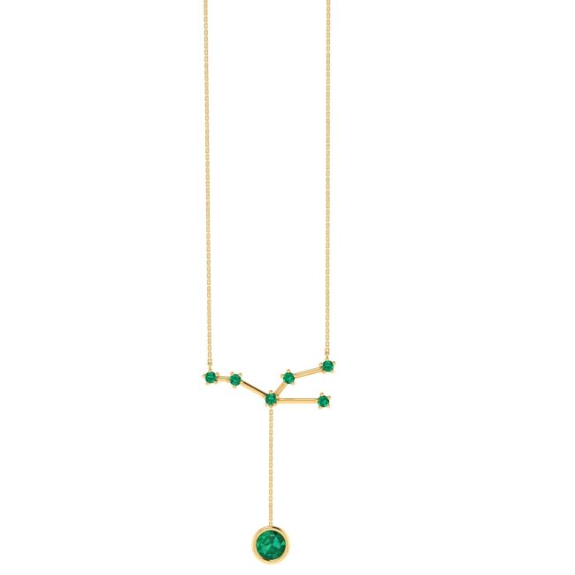 Taurus Constellations Necklace with 0.39 ct Emerald in 18K Gold