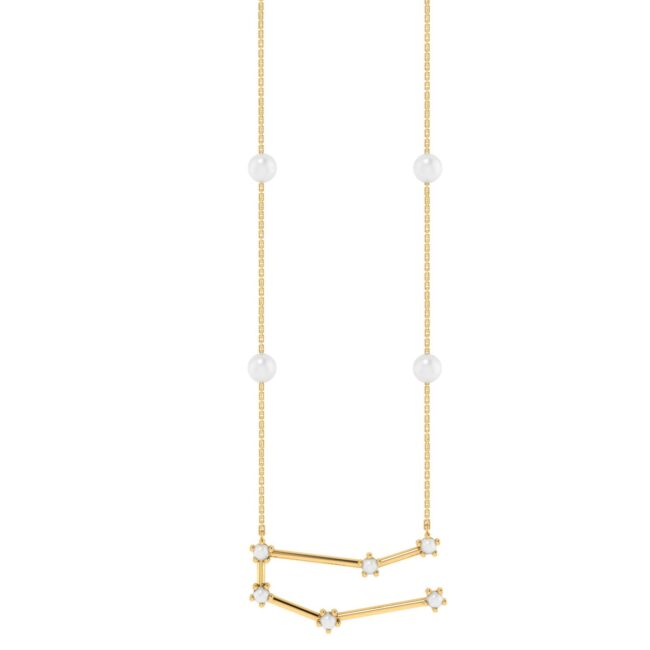 Gemini Constellations Necklace with 0.2 ct Pearl in 18K Gold