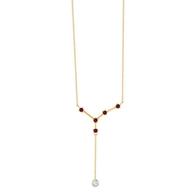 Cancer Constellations Necklace with 0.15 ct Ruby and 0.03 ct Diamond in 18K Gold