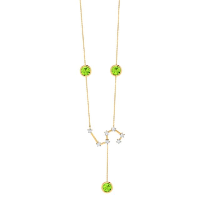 Leo Constellations Necklace with 0.78 ct Peridot and 0.1 ct Diamond in 18K Gold