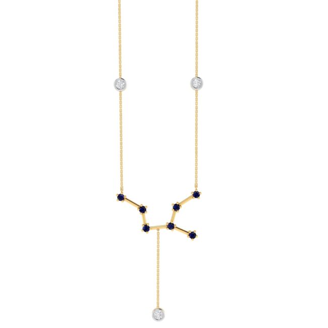 Virgo Constellations Necklace with 0.21 ct Blue Sapphire and 0.09 ct Diamond in 18K Gold