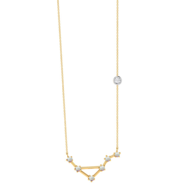 Libra Constellations Necklace with 0.06 ct Opal and 0.03 ct Diamond in 18K Gold