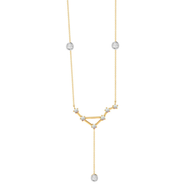 Libra Constellations Necklace with 0.06 ct Opal and 0.09 ct Diamond in 18K Gold