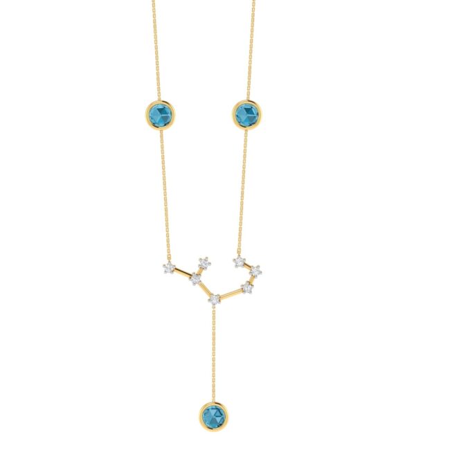 Sagittarius Constellations Necklace with 0.9 ct Blue Topaz and 0.1 ct Diamond in 18K Gold