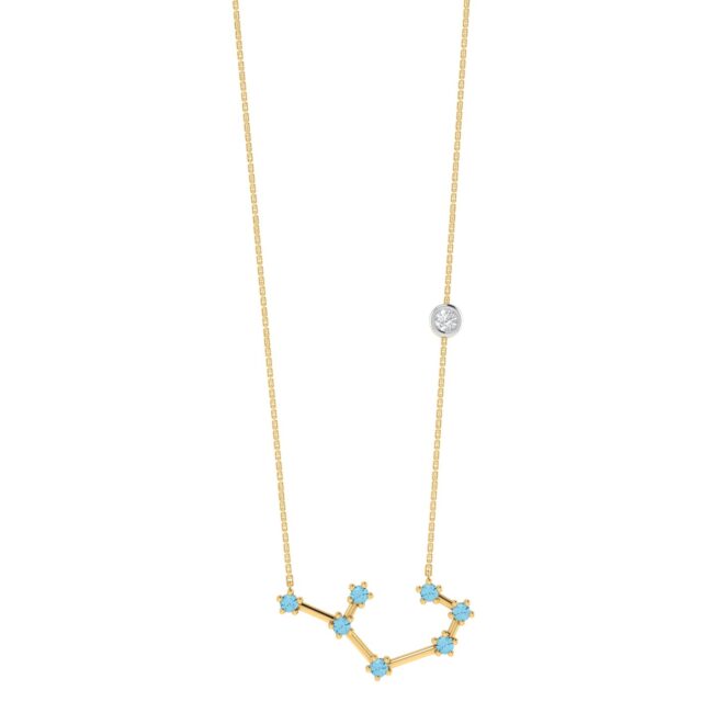 Sagittarius Constellations Necklace with 0.14 ct Blue Topaz and 0.03 ct Diamond in 18K Gold