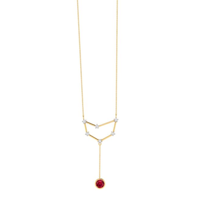 Capricorn Constellations Necklace with 0.3 ct Garnet and 0.09 ct Diamond in 18K Gold