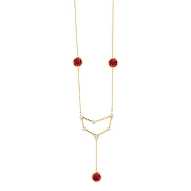 Capricorn Constellations Necklace with 0.9 ct Garnet and 0.09 ct Diamond in 18K Gold