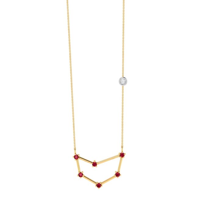 Capricorn Constellations Necklace with 0.18 ct Garnet and 0.03 ct Diamond in 18K Gold