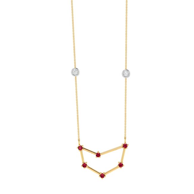 Capricorn Constellations Necklace with 0.18 ct Garnet and 0.06 ct Diamond in 18K Gold